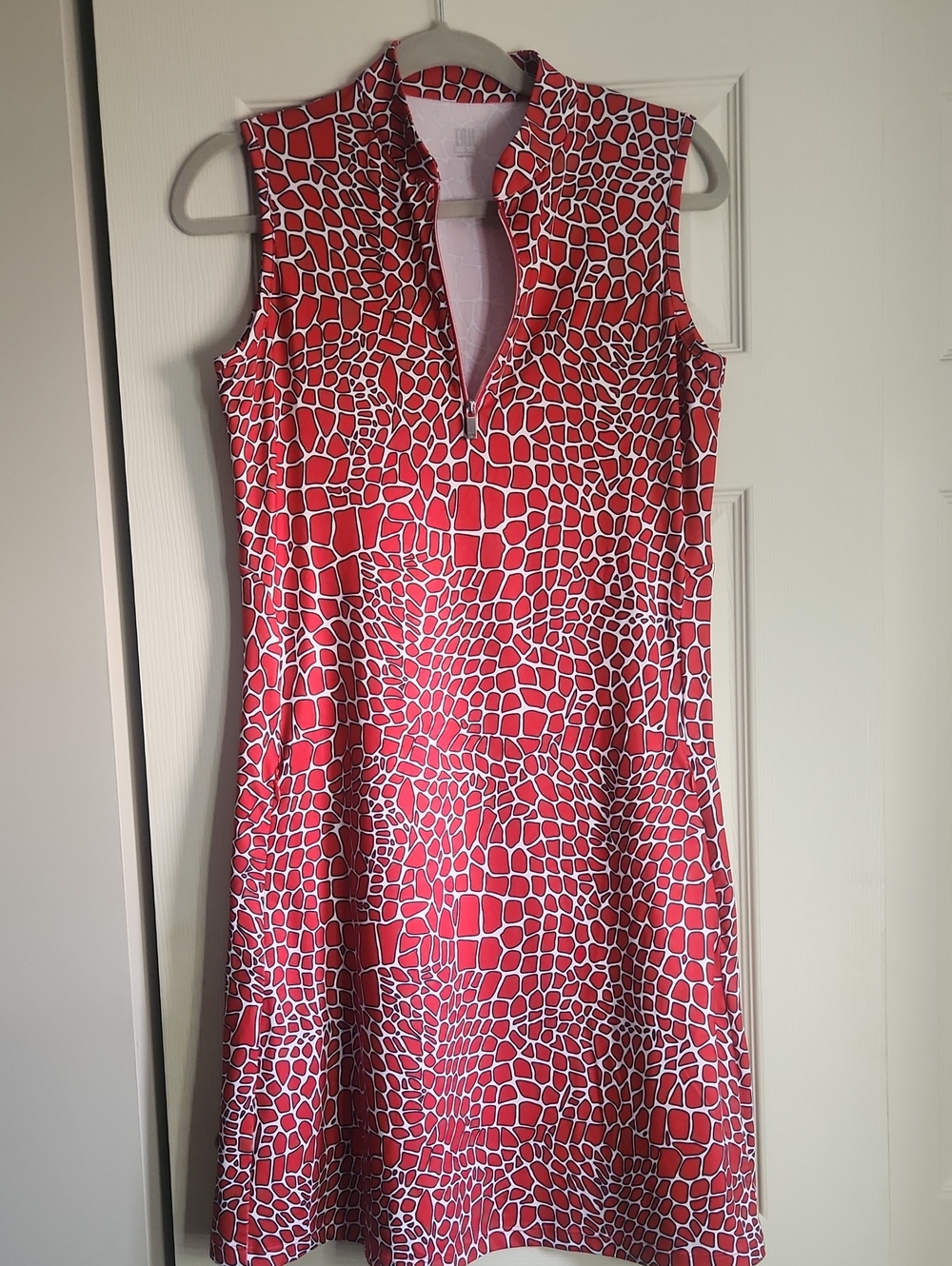 Tail Red and White Sleeveless Patterned A-Line Dress